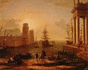 Claude Lorrain utsikt over hamn med bimma painting